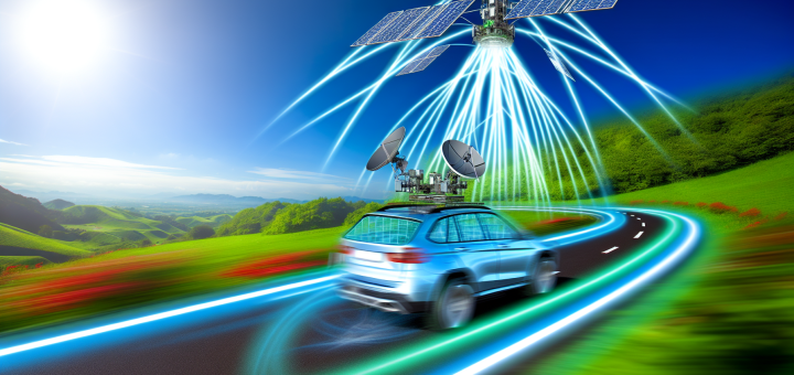 A car connecting to satelites while driving