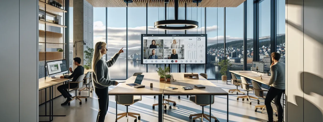 Hybrid meeting in a modern oslo office with ai tools and flexible spaces