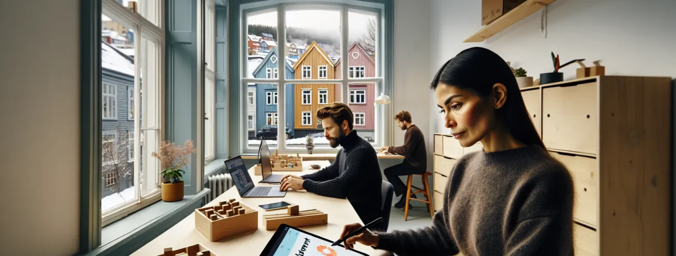 Small norwegian team using digital tools e signature and dashboards at work