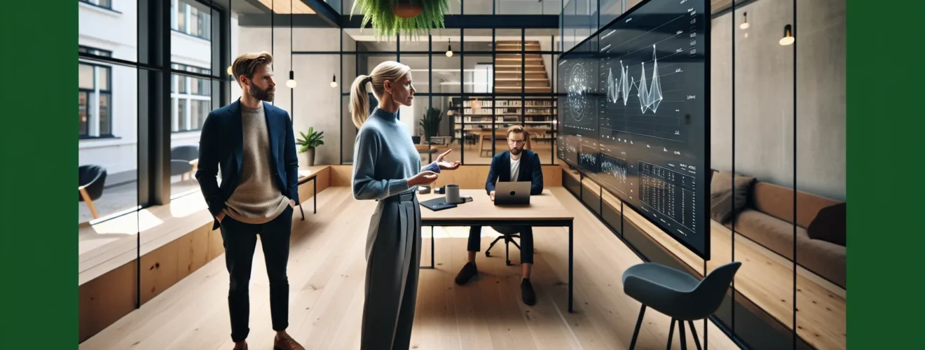 Team in oslo office analyzing big data dashboards to drive business growth