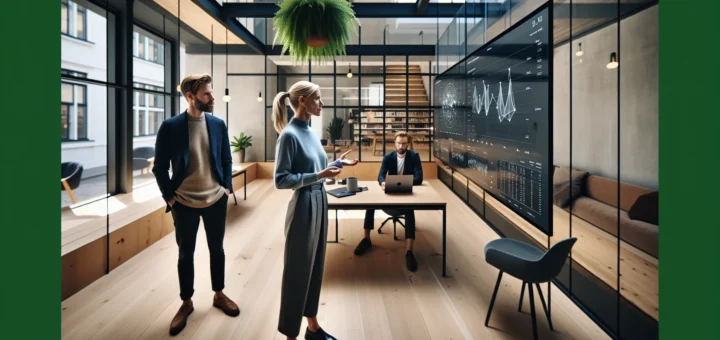 Team in oslo office analyzing big data dashboards to drive business growth