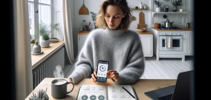 Woman in oslo reviewing norwegian personal finance apps on her smartphone